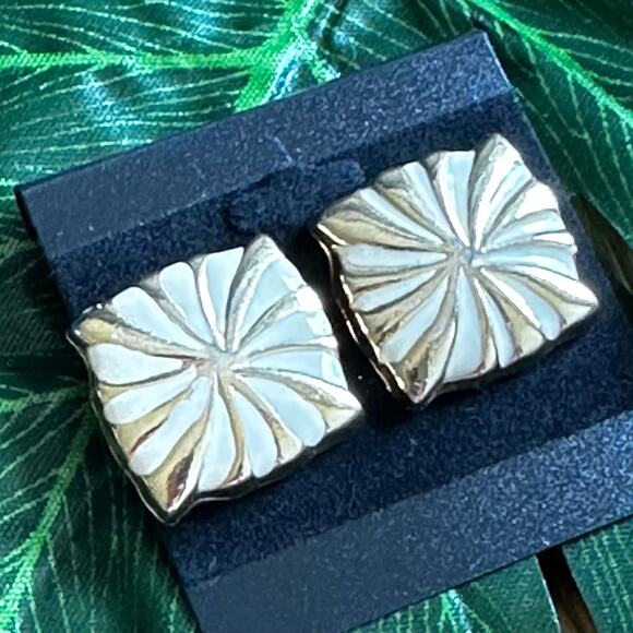 BOGO FREE TWO TONE ENAMEL SQUARE EARRINGS 1990s - Picture 1 of 5